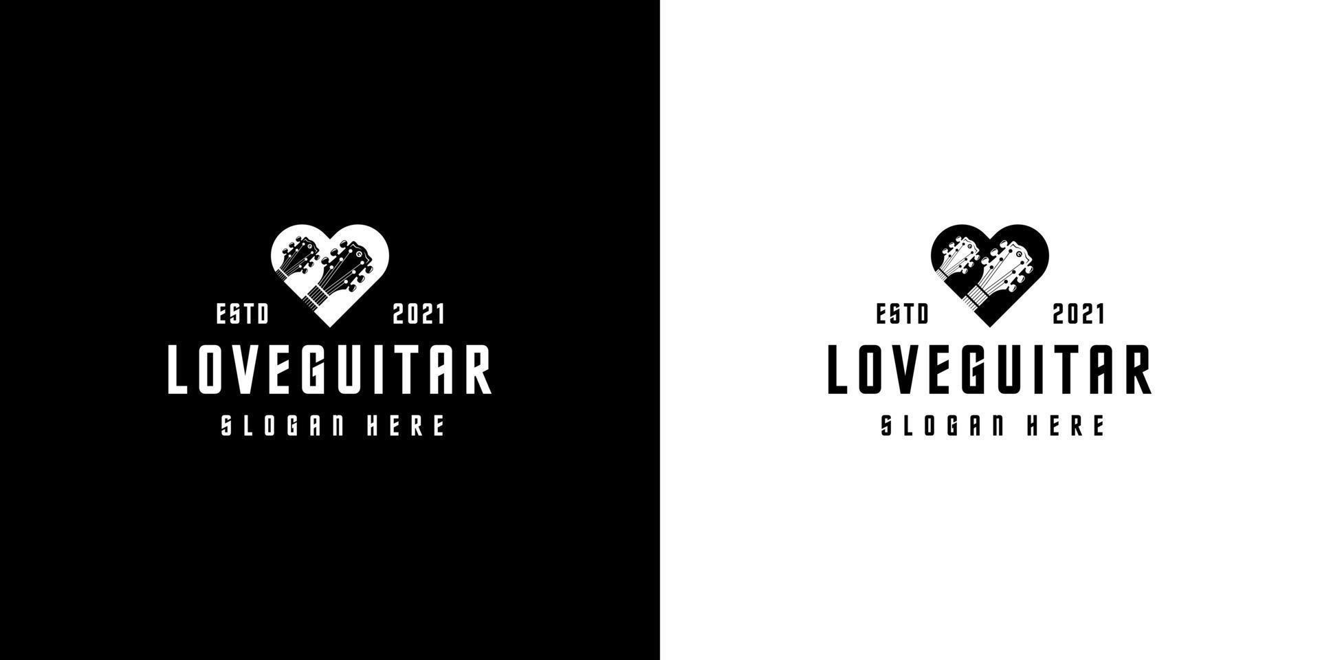 älskar gitarr logotyp design vektor siluett stil