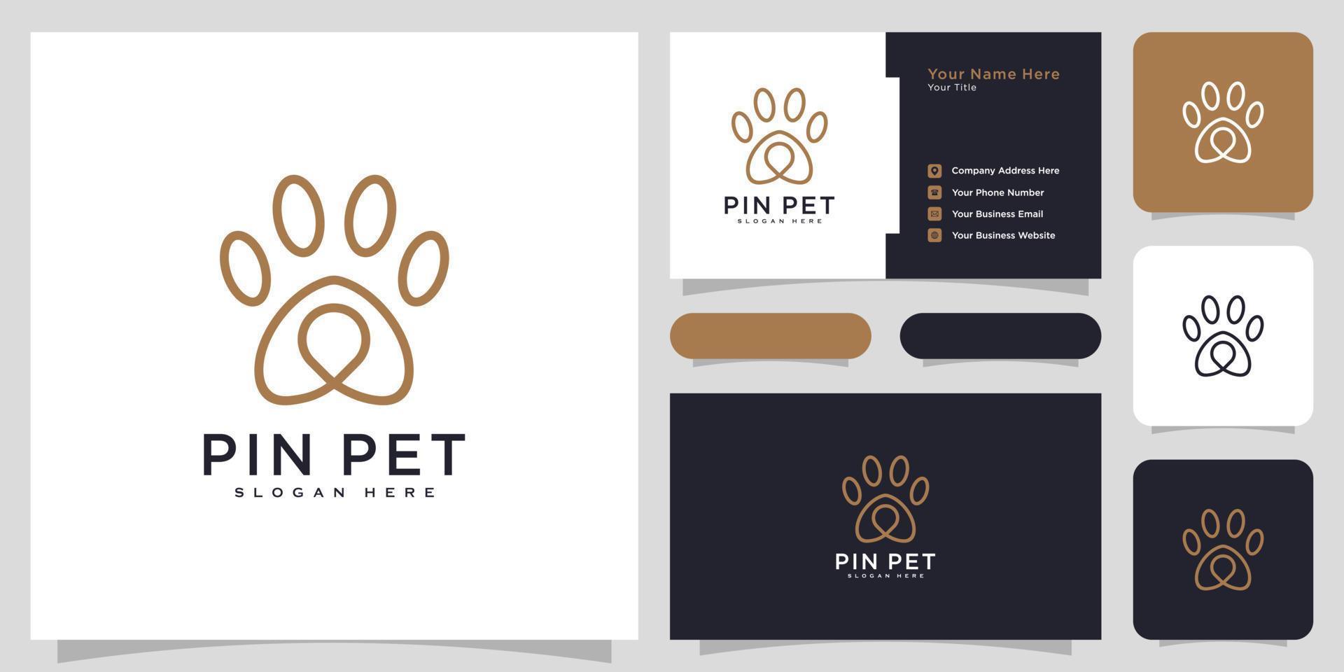 pfotenlage oder pet-pin-logo-vektordesign und visitenkarte vektor