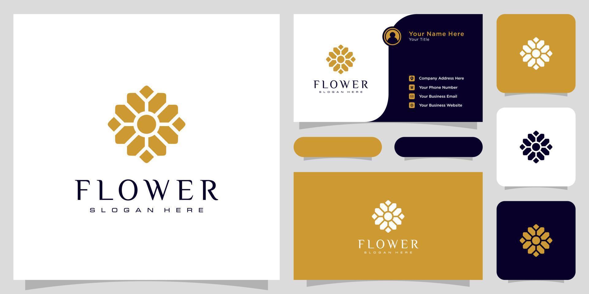 Blumen-Monolinie Luxus-Logo mit Visitenkarten-Design vektor