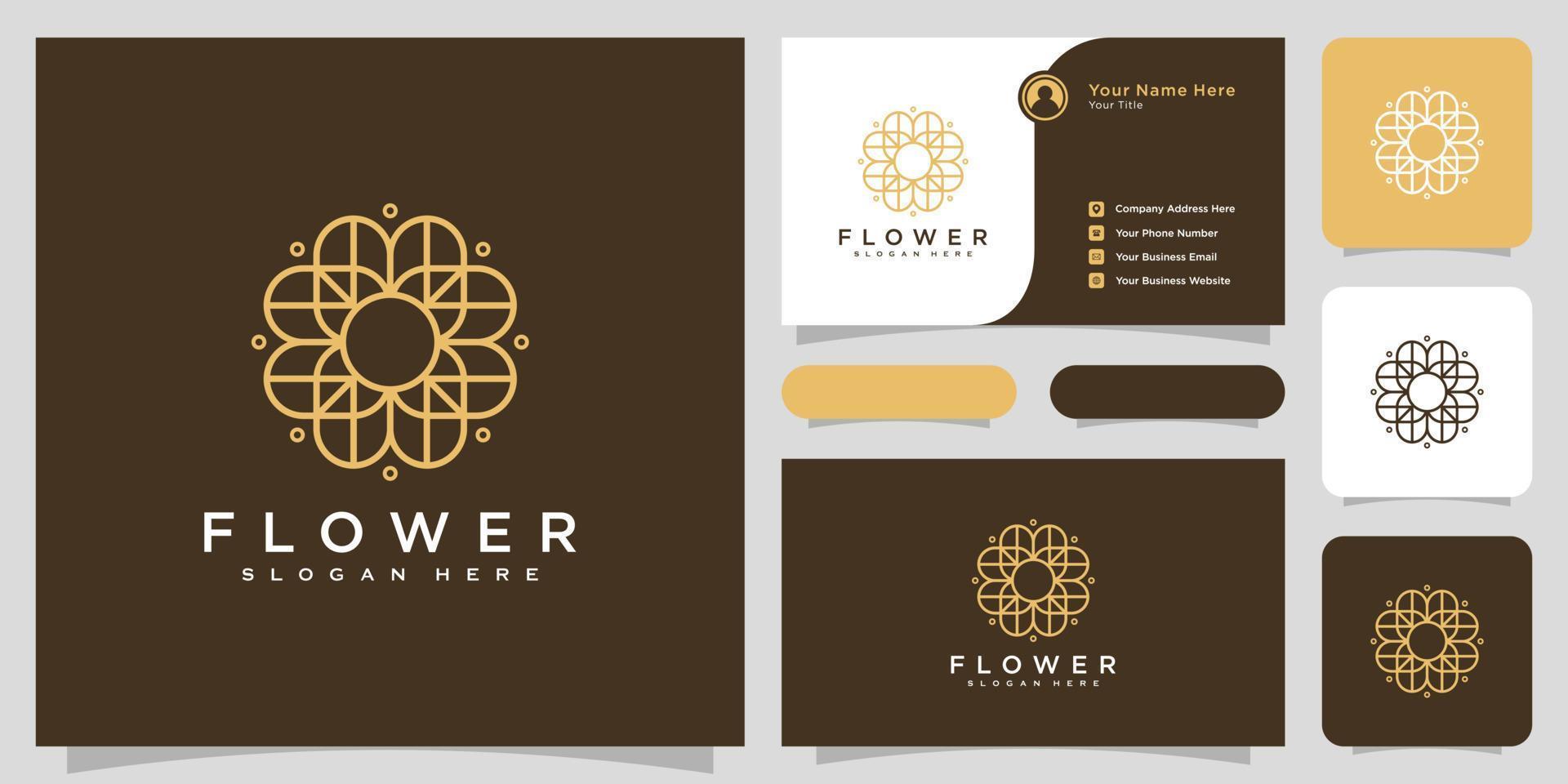 Blumen-Monolinie Luxus-Logo mit Visitenkarten-Design vektor