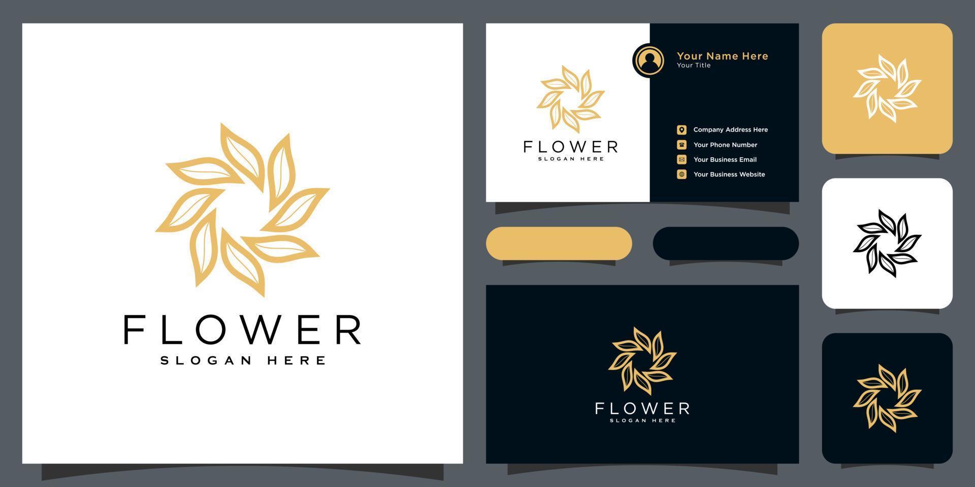 blomma löv lyx logotyp med visitkort design vektor