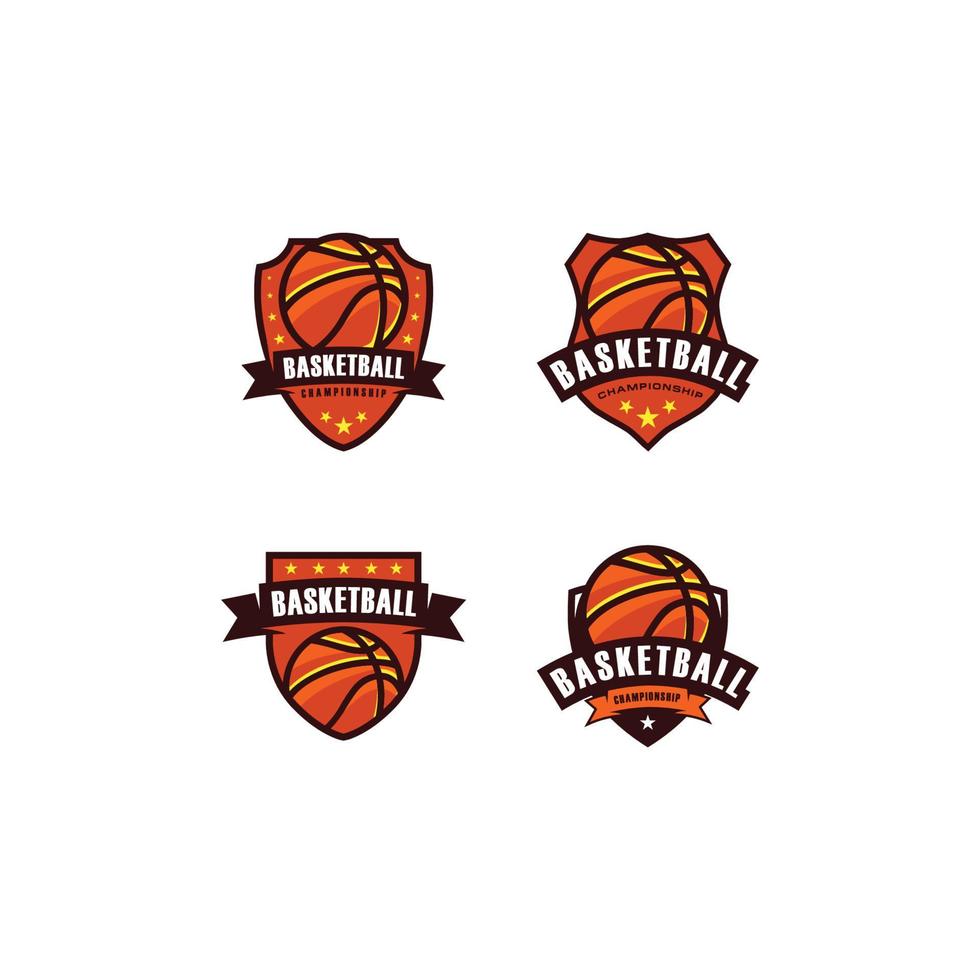 Basketball-Meisterschaftslogo, Emblem, Designs mit Schild auf hellem Hintergrund vektor