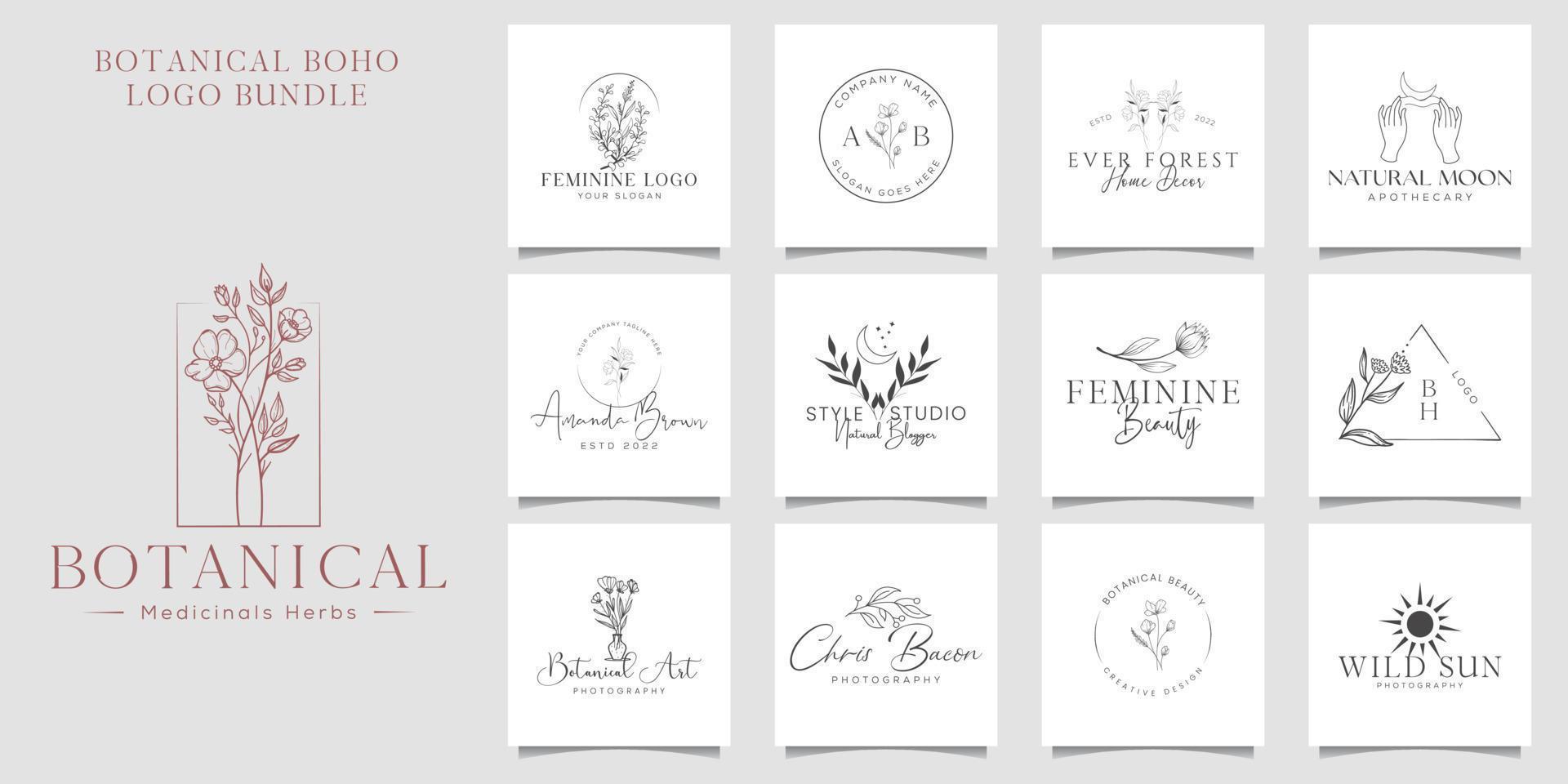 botanisches florales element handgezeichnetes logo mit wilden blumen und blättern. logo für spa- und schönheitssalon, boutique, bioladen, hochzeit, blumendesigner, innenausstattung, fotografie, kosmetik. vektor