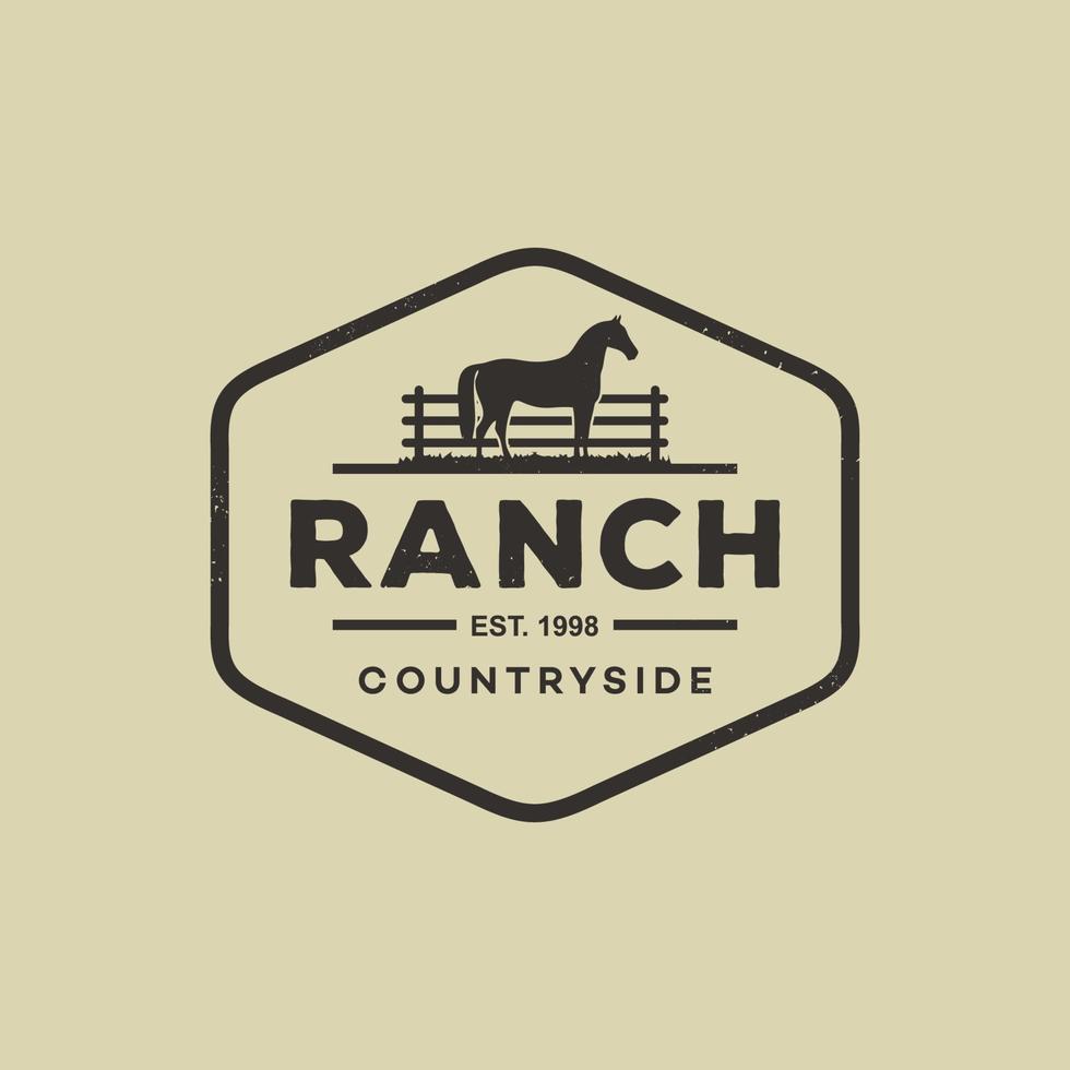 häst siluett för vintage retro rustik landsbygd västra landet gård ranch logotyp design vektor