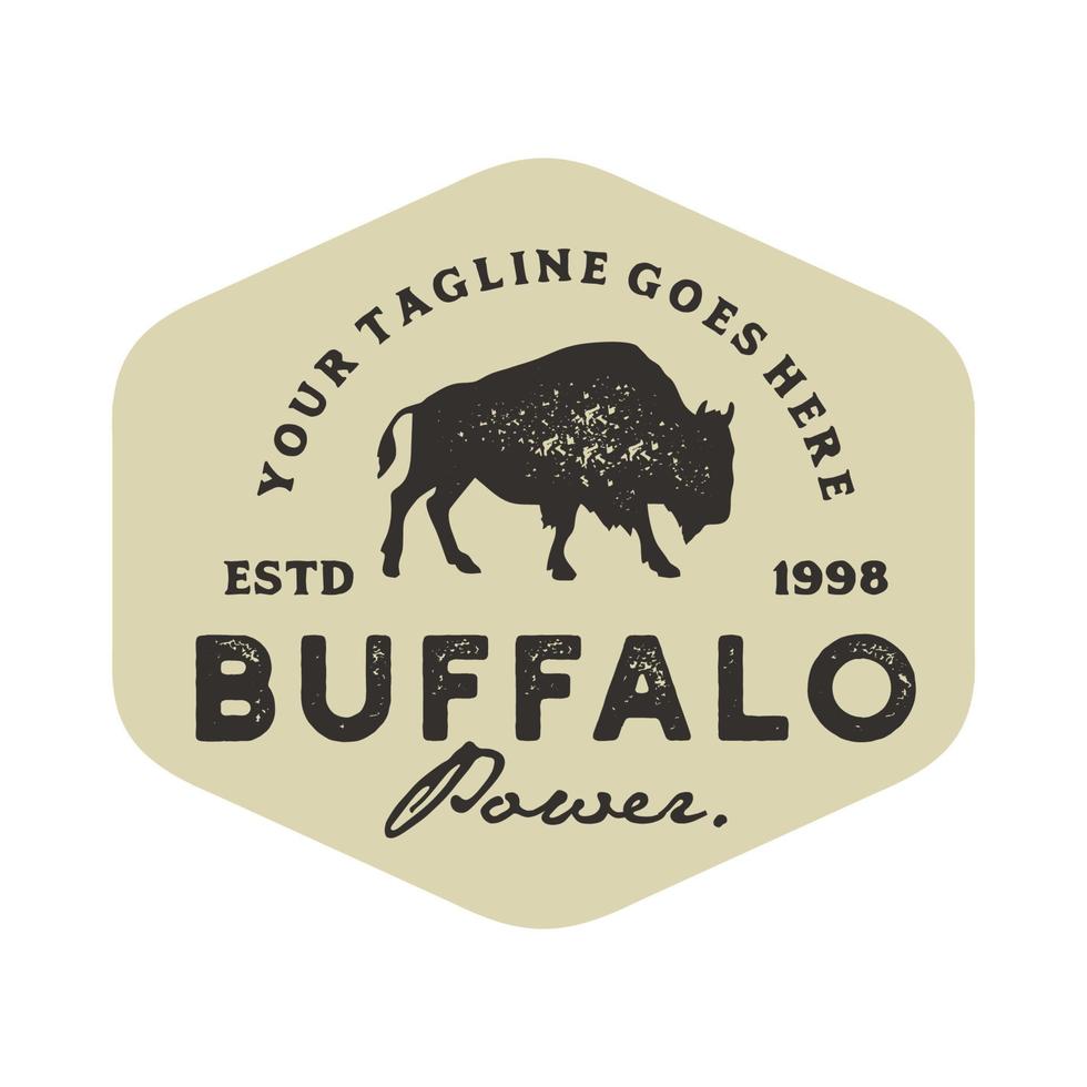 langhaariges Büffel-Logo-Design. Bison Bull Buffalo Angus Silhouette Vintage Retro-Logo, Büffelzüchter Vektorillustration. vektor