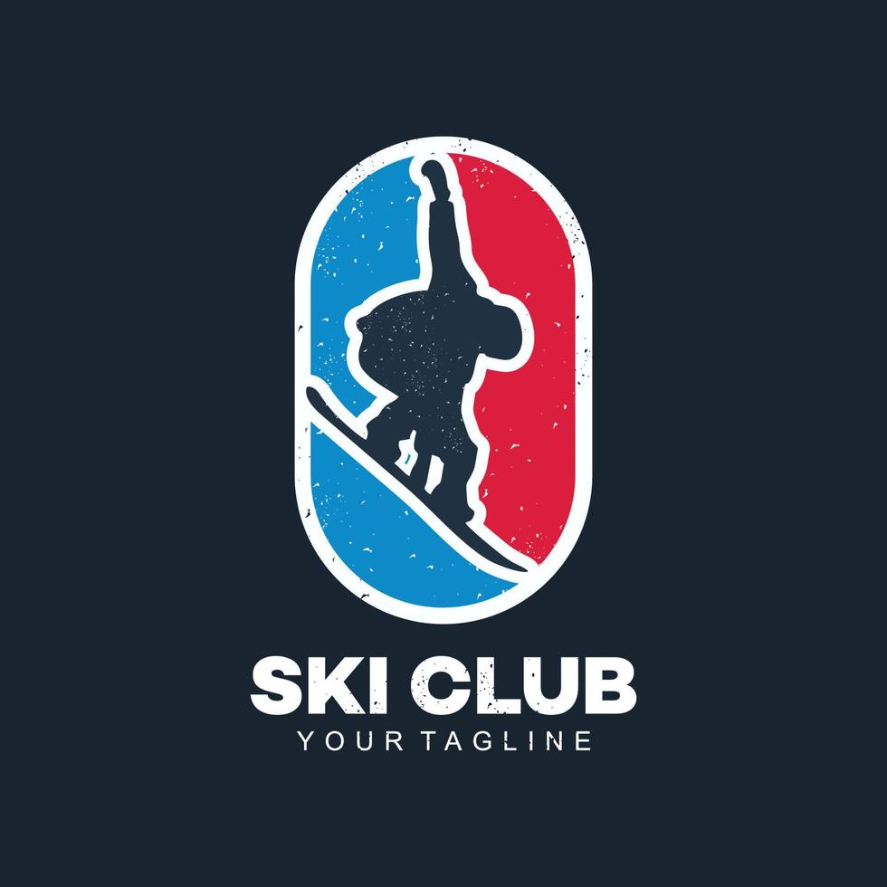 skiclubkonzept mit skifahrern, die im hochgebirge bergab fahren. Retro-Abzeichen-Vektor-Skiclub. konzept für shirt, druck, stempel oder tuning. Skiclub-Typografie-Design - Stock-Vektor. vektor