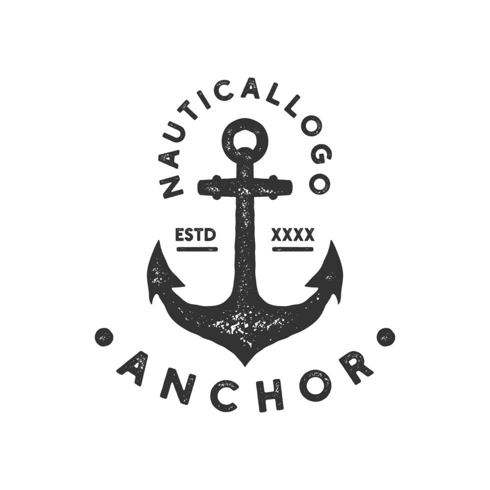 Anker-Marine-Schiff Marine-Retro-Vintage mit kreisförmigem rustikalem Grunge-Stempel handgezeichnetem Logo-Design vektor