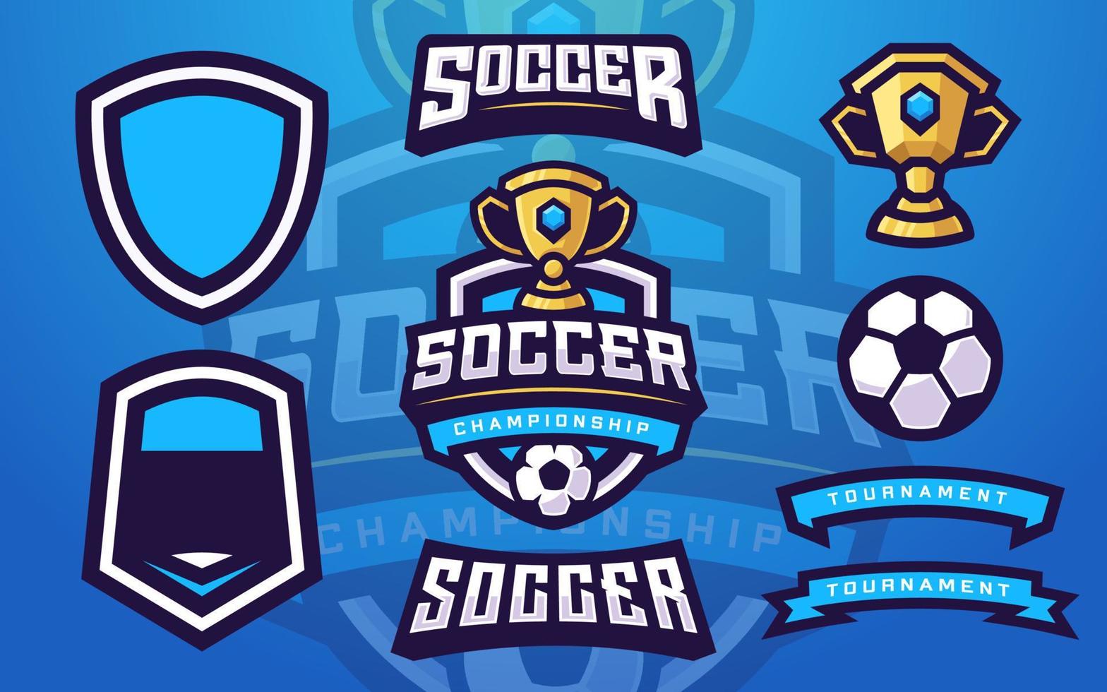 fotboll eller fotbollsklubb logotyp mall skapare med trofé för idrottslag vektor
