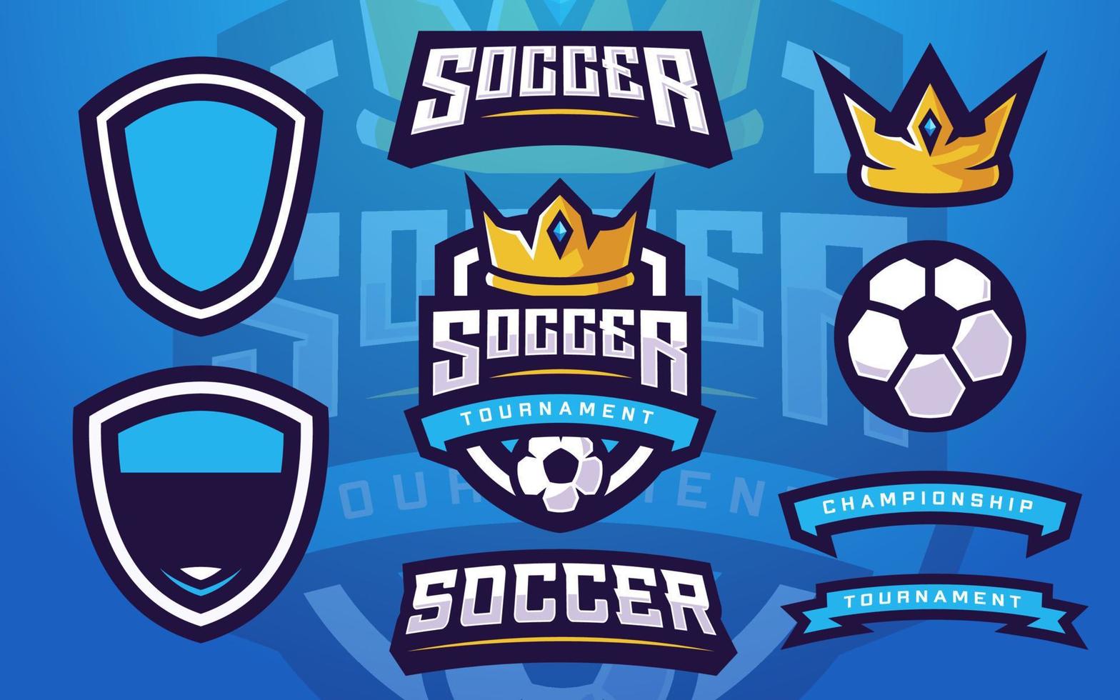 fotboll eller fotbollsklubb logotyp mall skapare med krona för idrottslag vektor