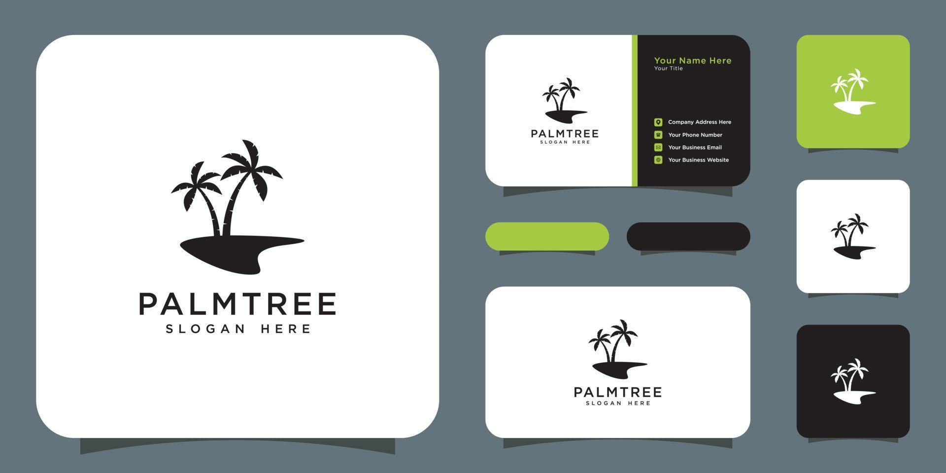 palmträd logotyp vektor design och visitkort