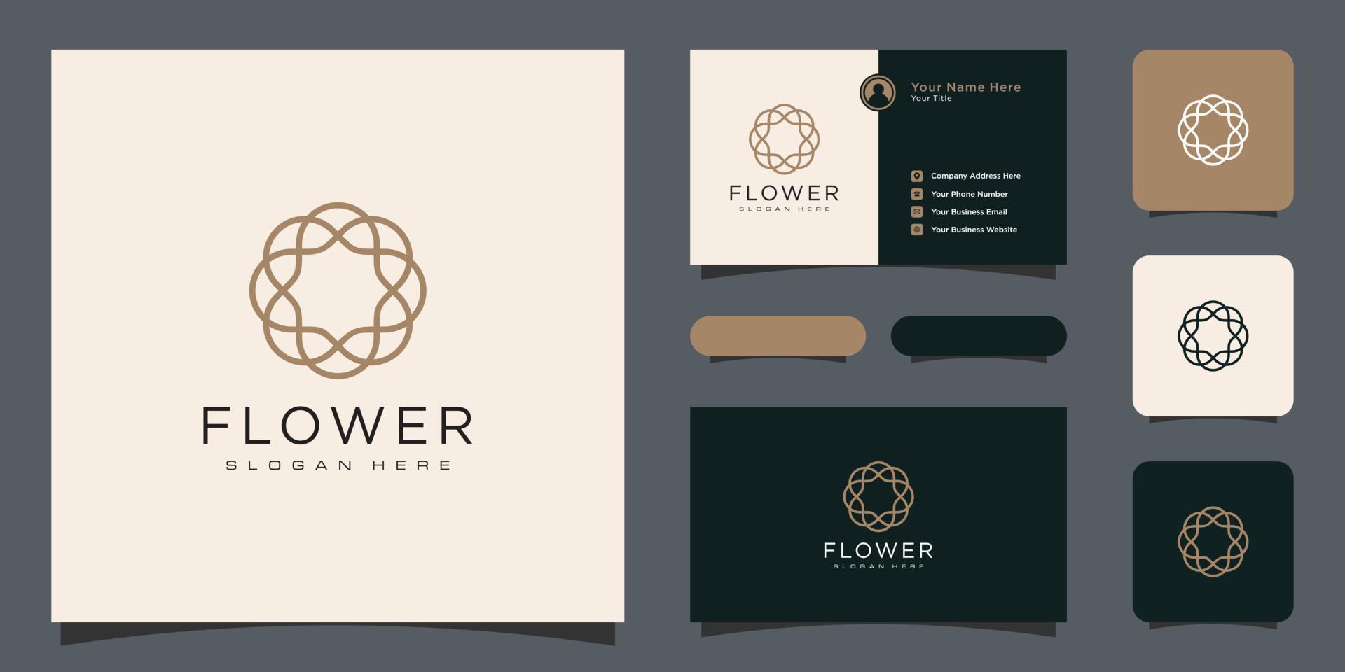 Blumen-Monolinie Luxus-Logo mit Visitenkarten-Design vektor