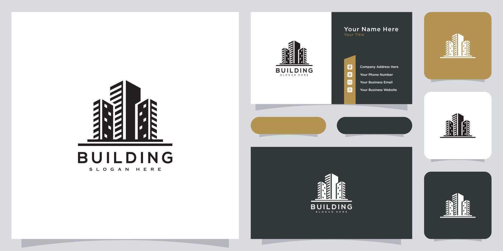 Gebäude-Logo-Vektor-Design und Visitenkarte vektor