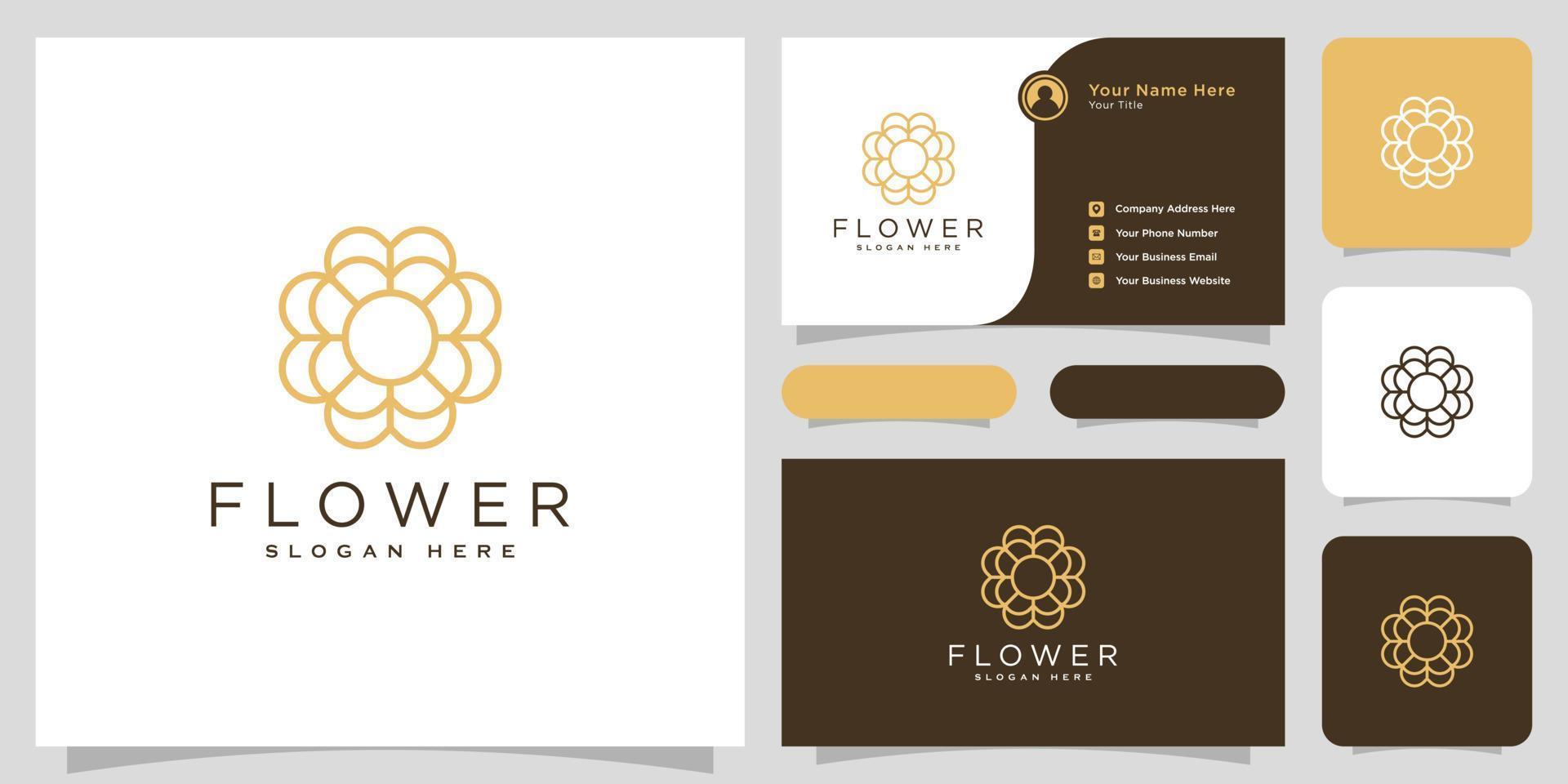 Blumen-Logo-Vektor-Design-Linienstil und Visitenkarte vektor