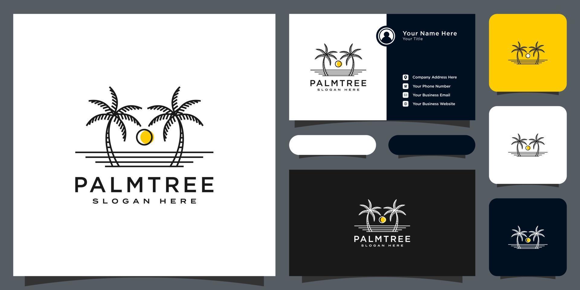 palmträd logotyp vektor design och visitkort