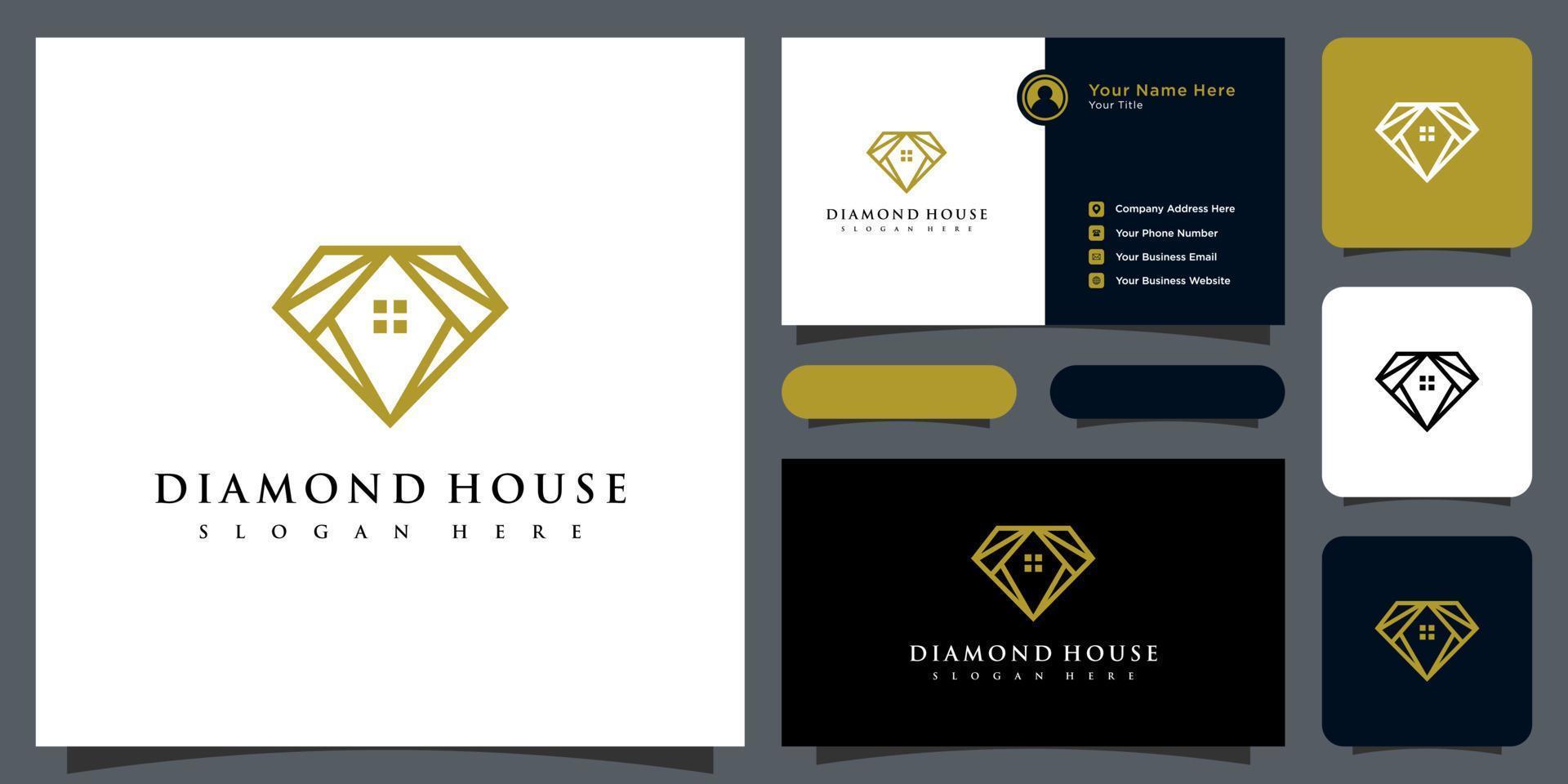 Diamant- und Hauslogo-Vektordesign und Visitenkarte vektor