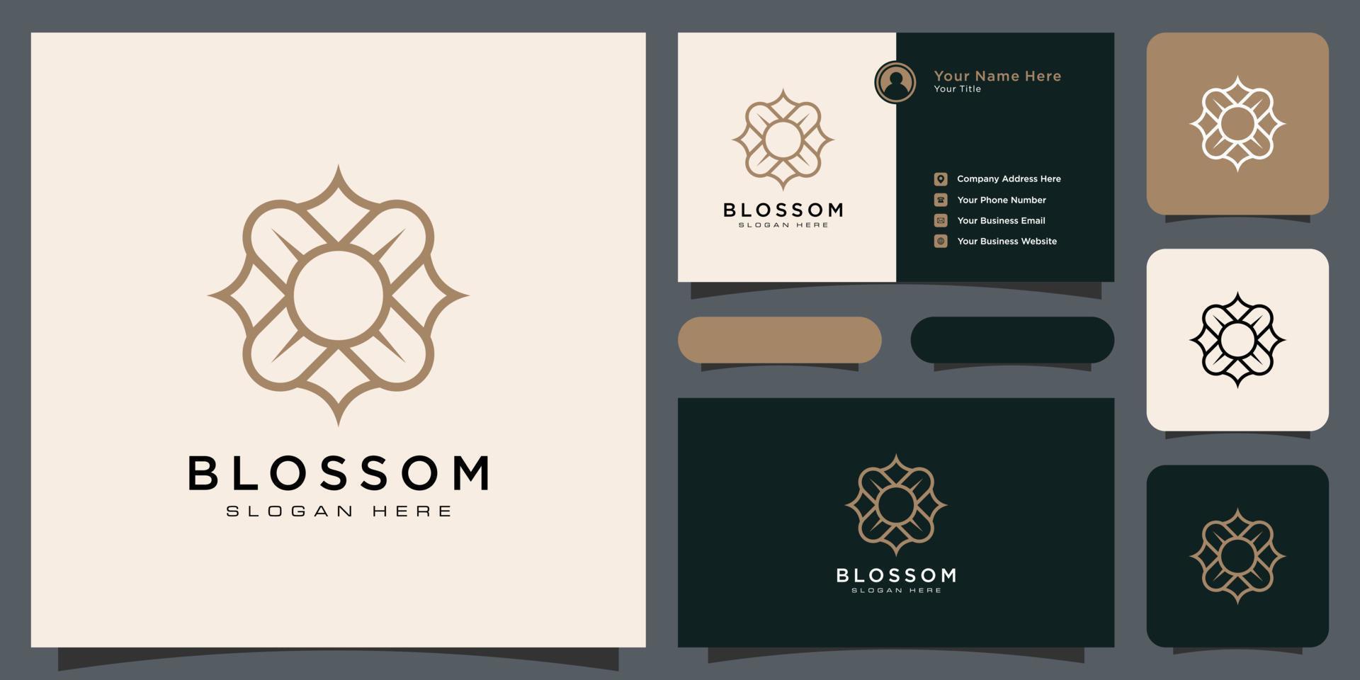 Blumen-Monolinie Luxus-Logo mit Visitenkarten-Design vektor