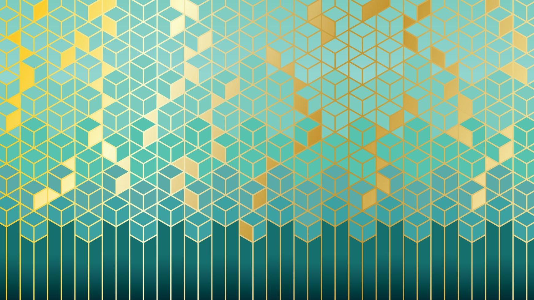 Blaugrün und metallisches Gold des geometrischen Hintergrundmusters des Hexagons vektor