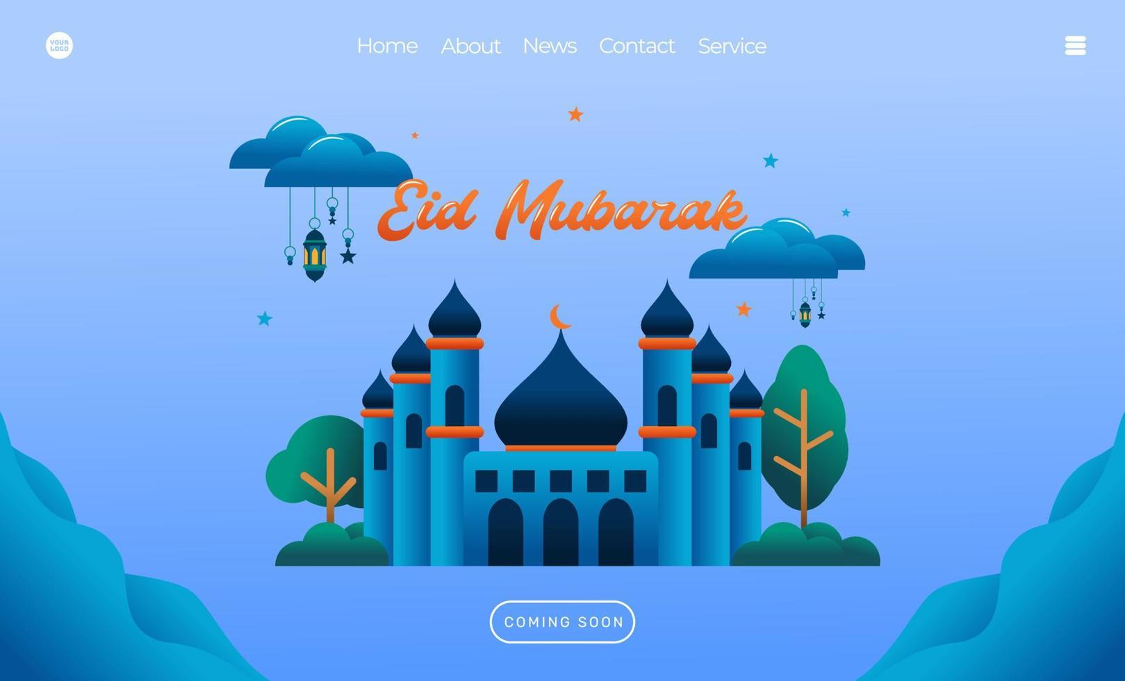 eid mubarak grußkonzept mit moscheenillustration für web-landing-page-vorlage, banner, präsentation, soziale und druckmedien. islamische eid fitr oder adha flache designvektorillustration vektor