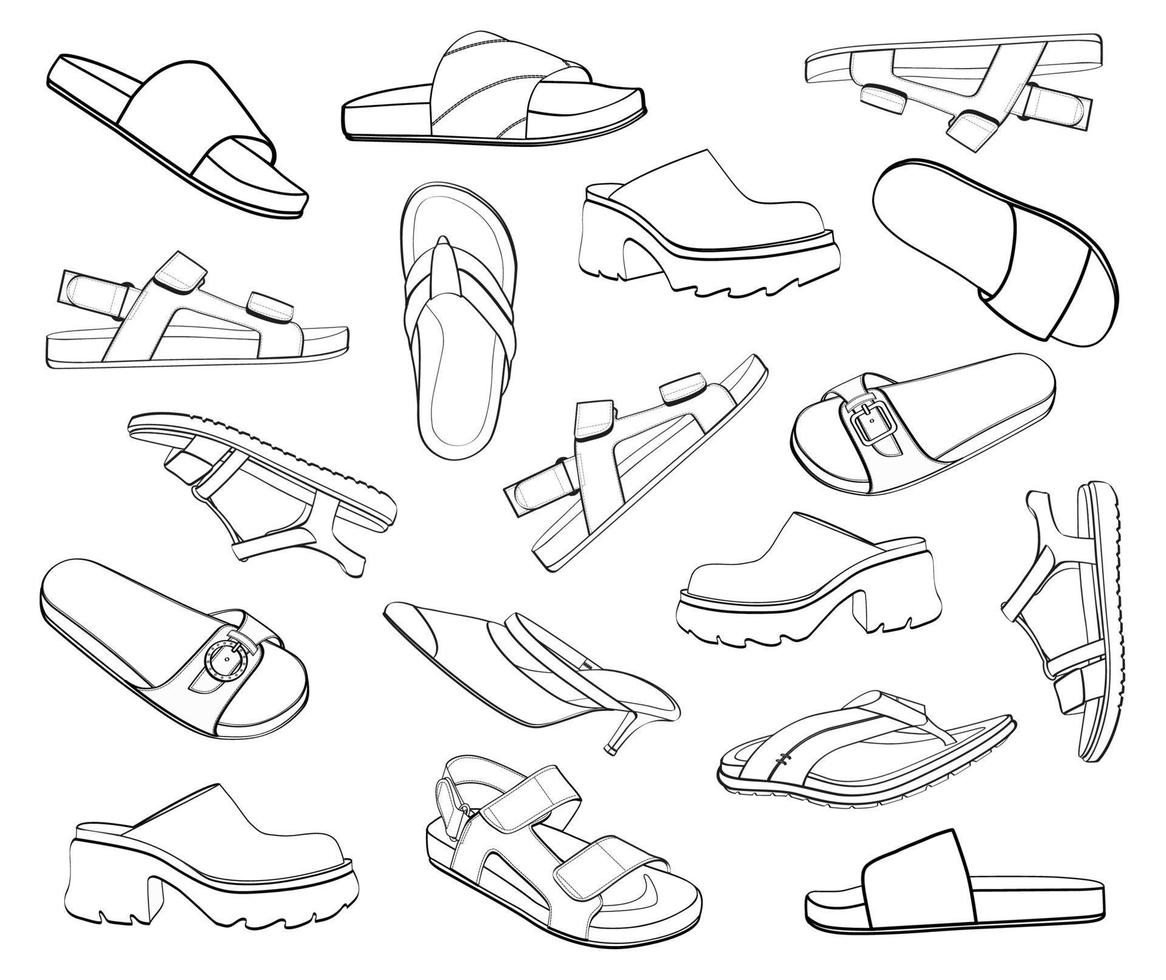 skor vektor samling, doodles sandaler