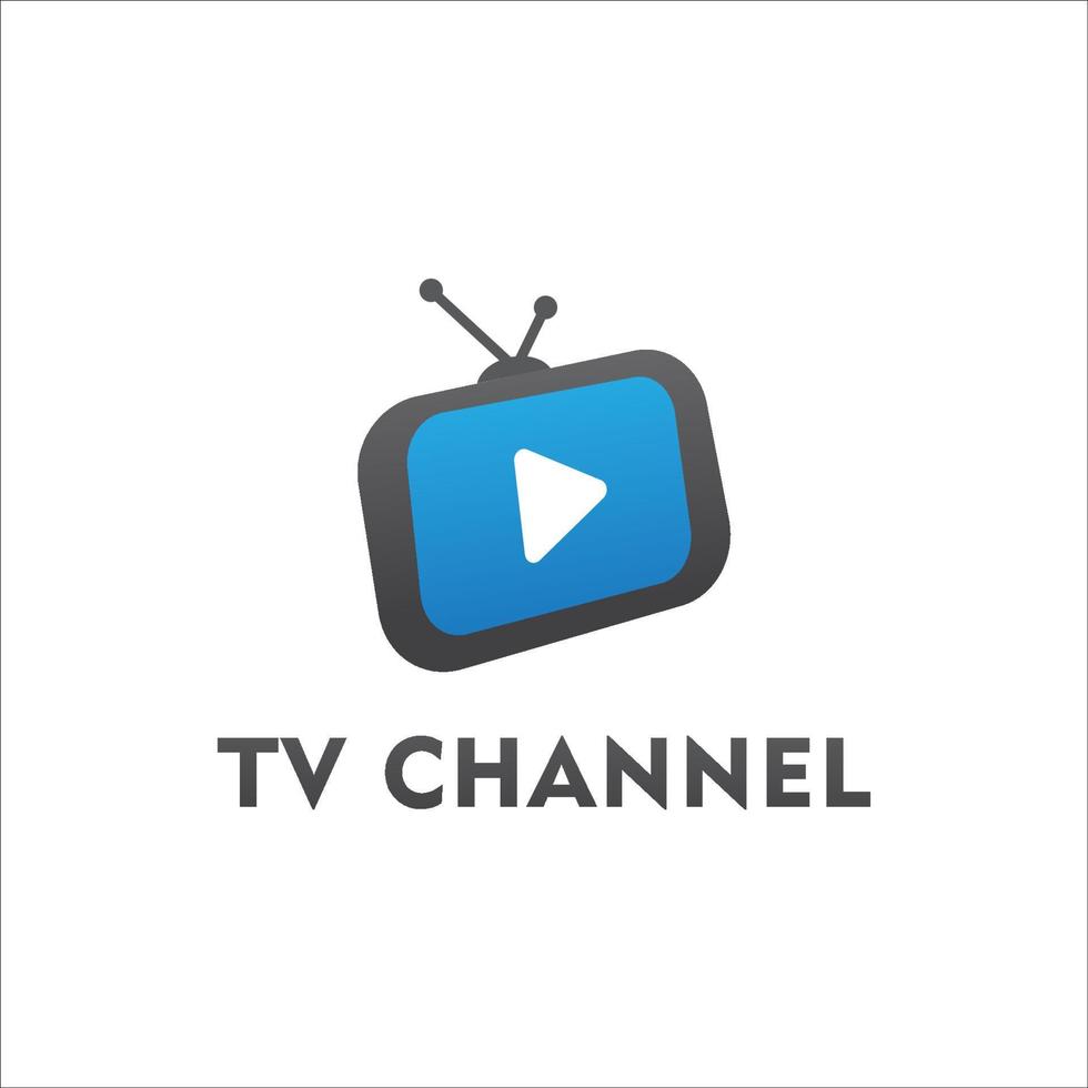 tv-live-streaming, online-fernsehen, web-tv, logo-konzept, weiße wiedergabetaste, blauer hintergrund tv-kanal-logo-design-vorlage vektor