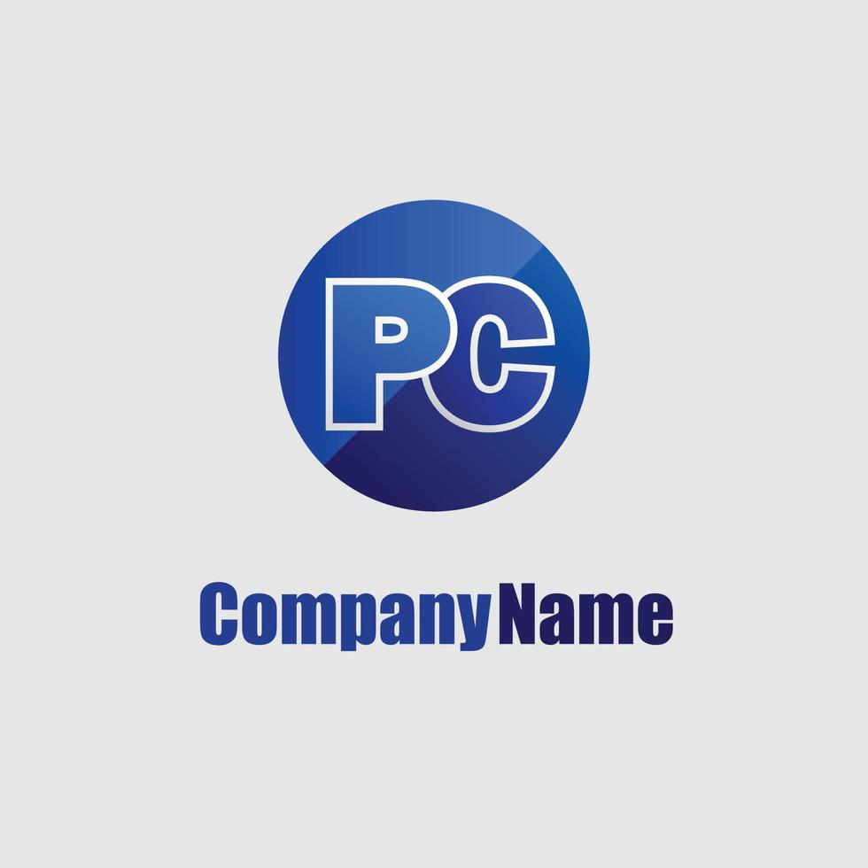 bokstav pc alfabetisk logotyp designmall, enkelt logotypkoncept, ellipsformelement, blå färg, konturtypsnitt, vektor eps 10