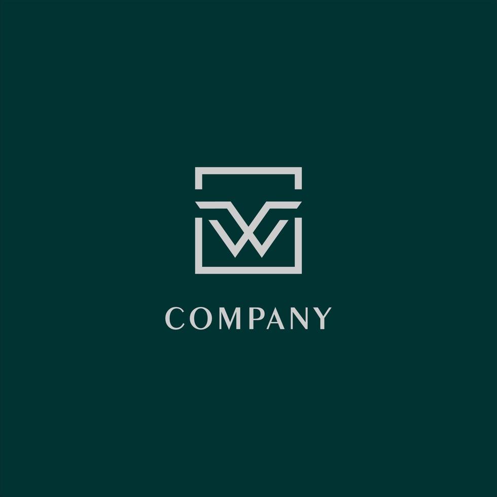 Buchstabe w oder vv oder vw Logo-Design-Vorlage, graue Box, dunkelgrüner Hintergrund, rechteckiges quadratisches Logo-Konzept, einfach und sauber, stark fett vektor