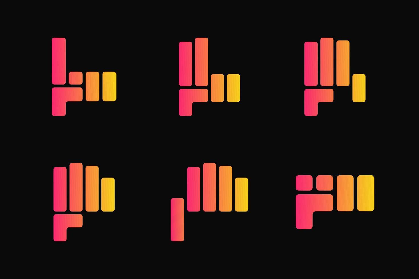 samling av handsymboler. ett finger upp, två, tre, fyra, fem och en knytnäve. gradient, modern, enkel, platt och ren stil. rött och gult. lämplig för logotyp, ikon, symbol och tecken vektor