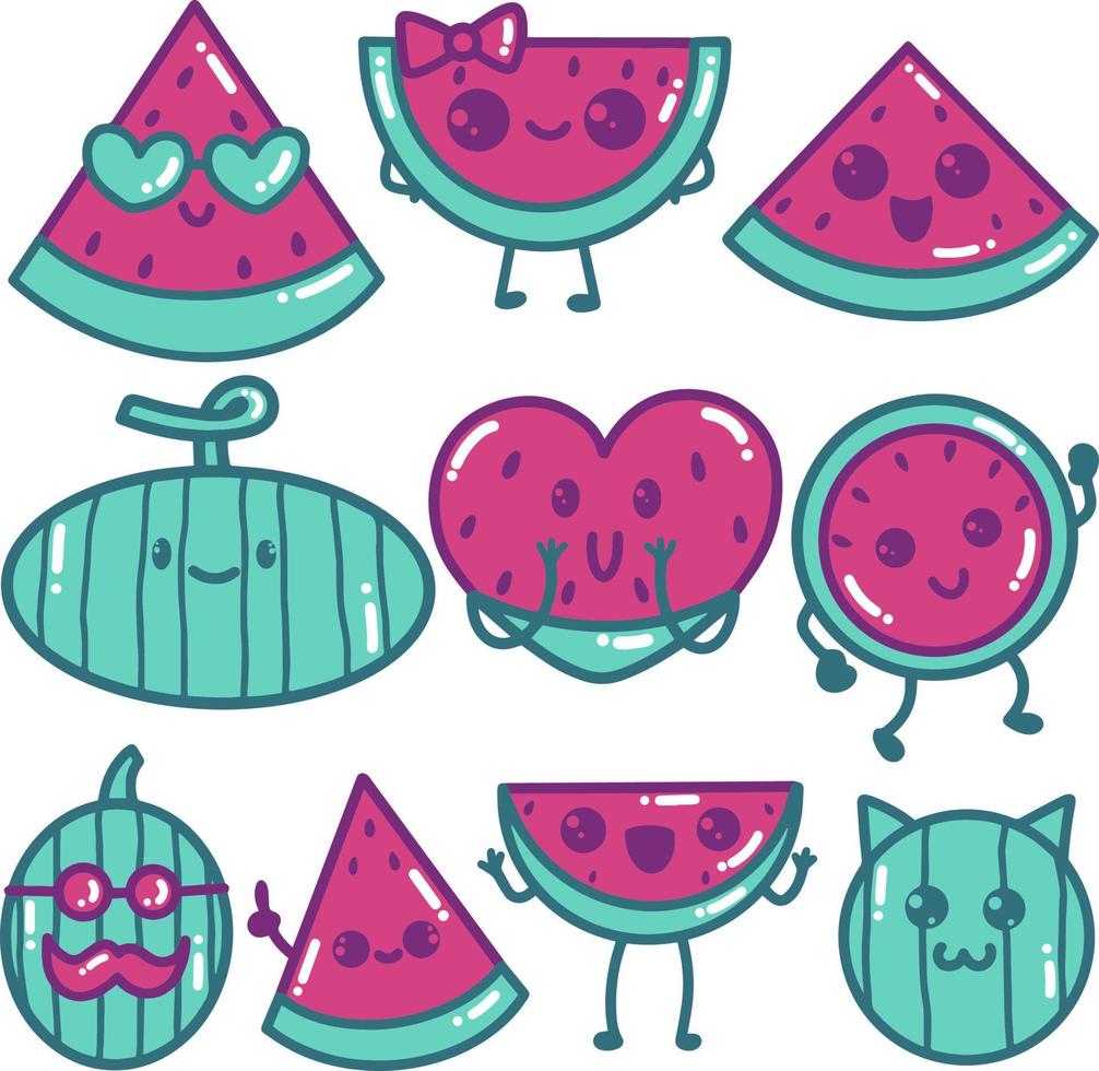 Wassermelonen-Cartoon-Doodle-Illustration vektor