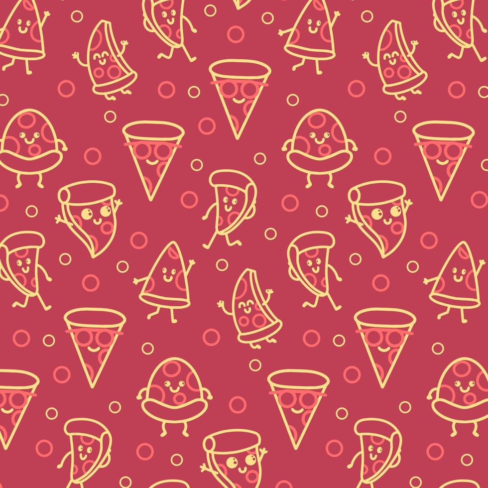kontur pizza tecknade mönster bakgrund vektor