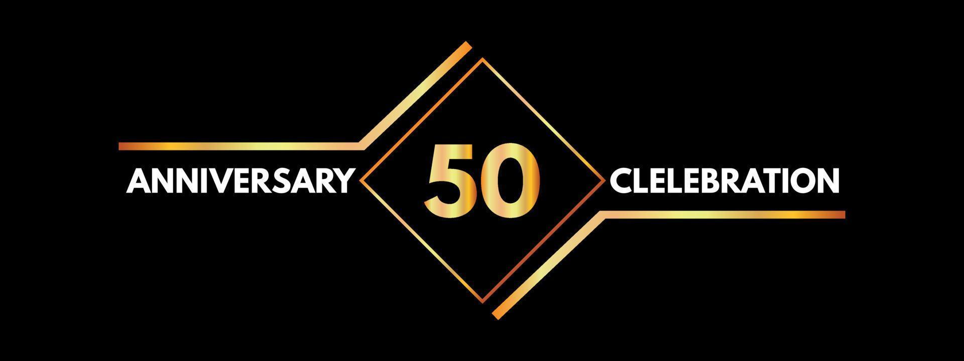 50 Jahre Jubiläumsfeier mit Goldrahmen isoliert auf schwarzem Hintergrund. vektordesign für grußkarte, geburtstagsfeier, hochzeit, eventparty, einladung, zeremonie. Logo zum 50-jährigen Jubiläum. vektor