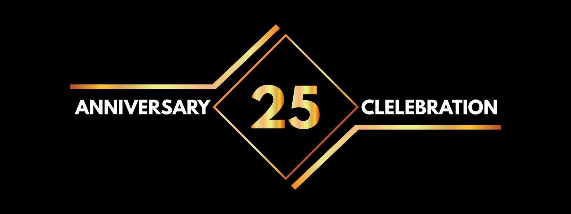 25 Jahre Jubiläumsfeier mit Goldrahmen isoliert auf schwarzem Hintergrund. vektordesign für grußkarte, geburtstagsfeier, hochzeit, eventparty, einladung, zeremonie. Logo zum 25-jährigen Jubiläum. vektor
