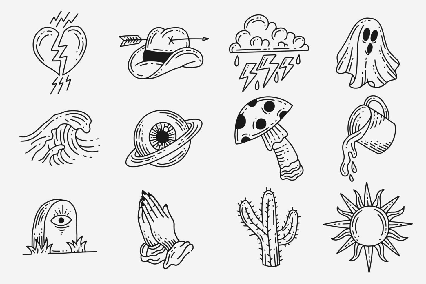 set samling mystiska himmelska clipart symbol utrymme doodle esoteriska element vintage illustration vektor