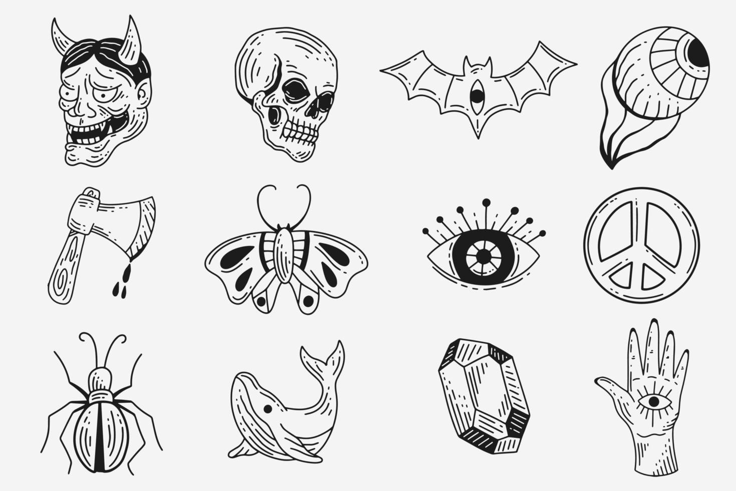 set samling mystiska himmelska mörk helig enkel minimalism tatuering clipart symbol utrymme doodle esoteriska element vintage illustration vektor