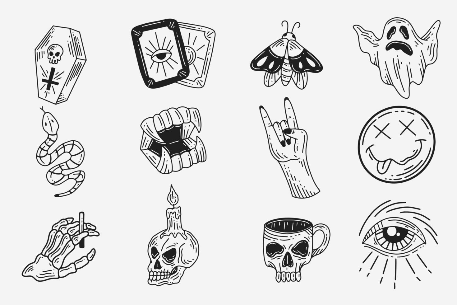 set samling mystiska himmelska mörk helig enkel minimalism tatuering clipart symbol utrymme doodle esoteriska element vintage illustration vektor