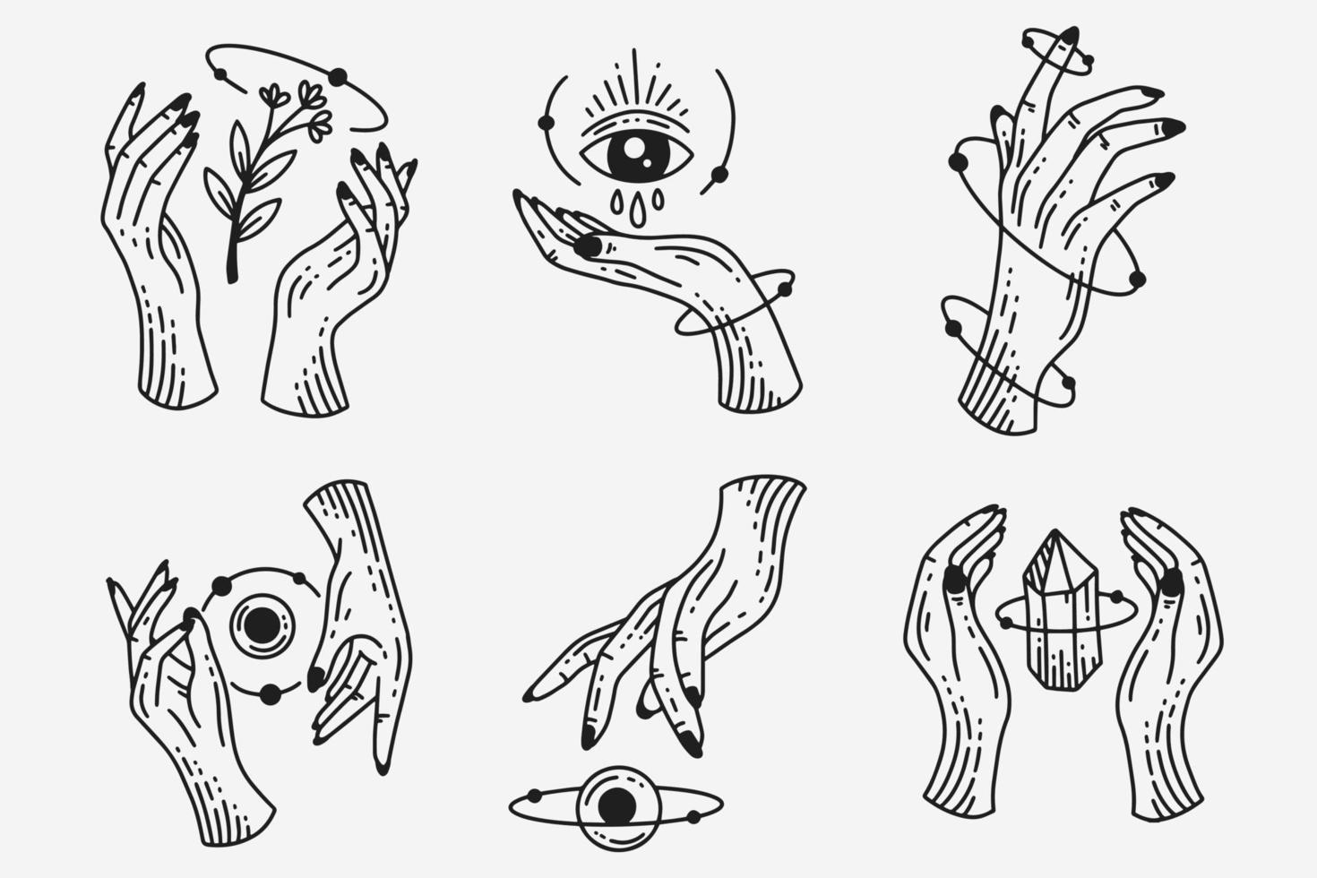 set samling mystiska himmelska mörk helig enkel minimalism tatuering clipart symbol utrymme doodle esoteriska element vintage illustration vektor