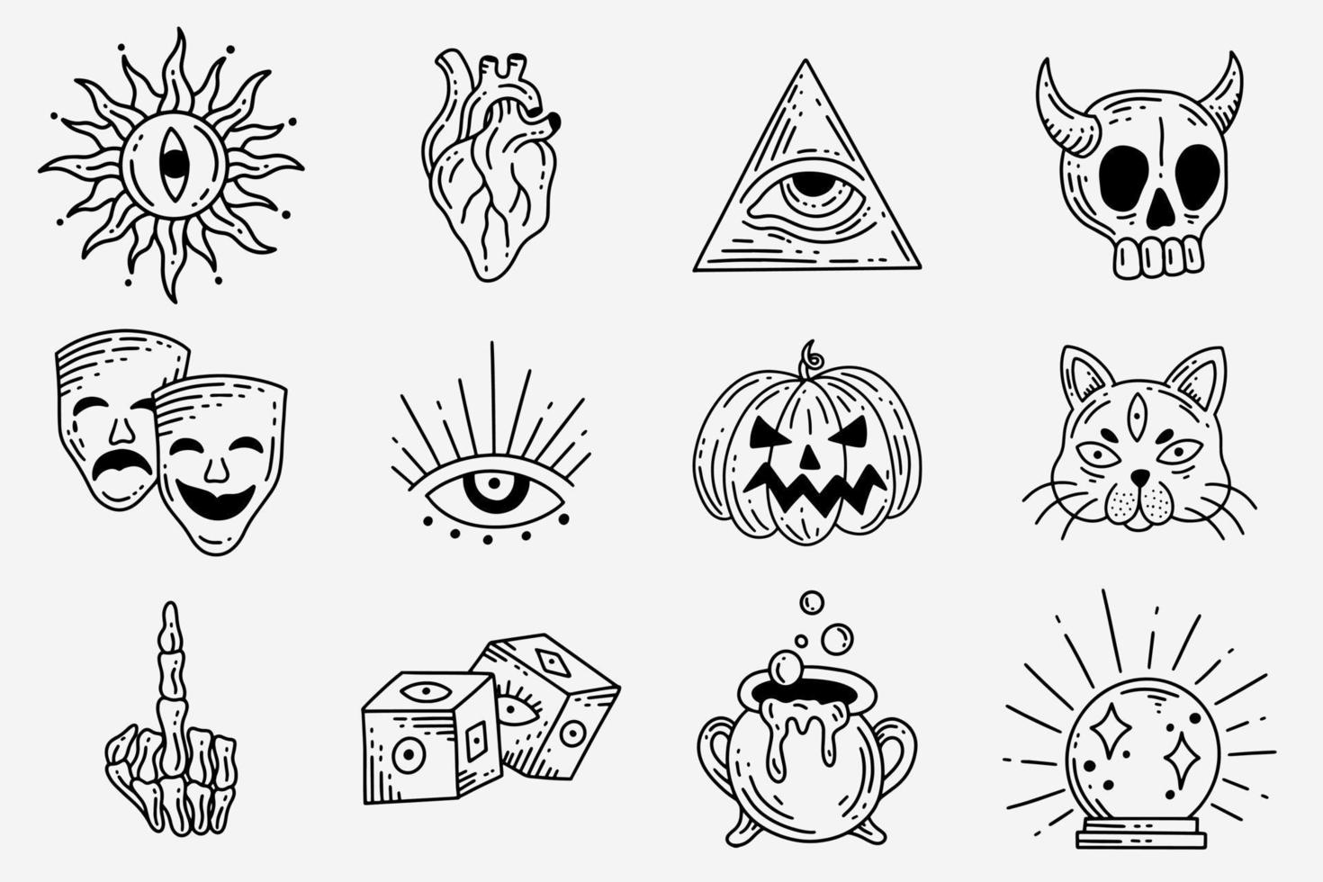 set sammlung mystisch himmlisch clipart symbol raum gekritzel esoterische elemente vintage illustration vektor