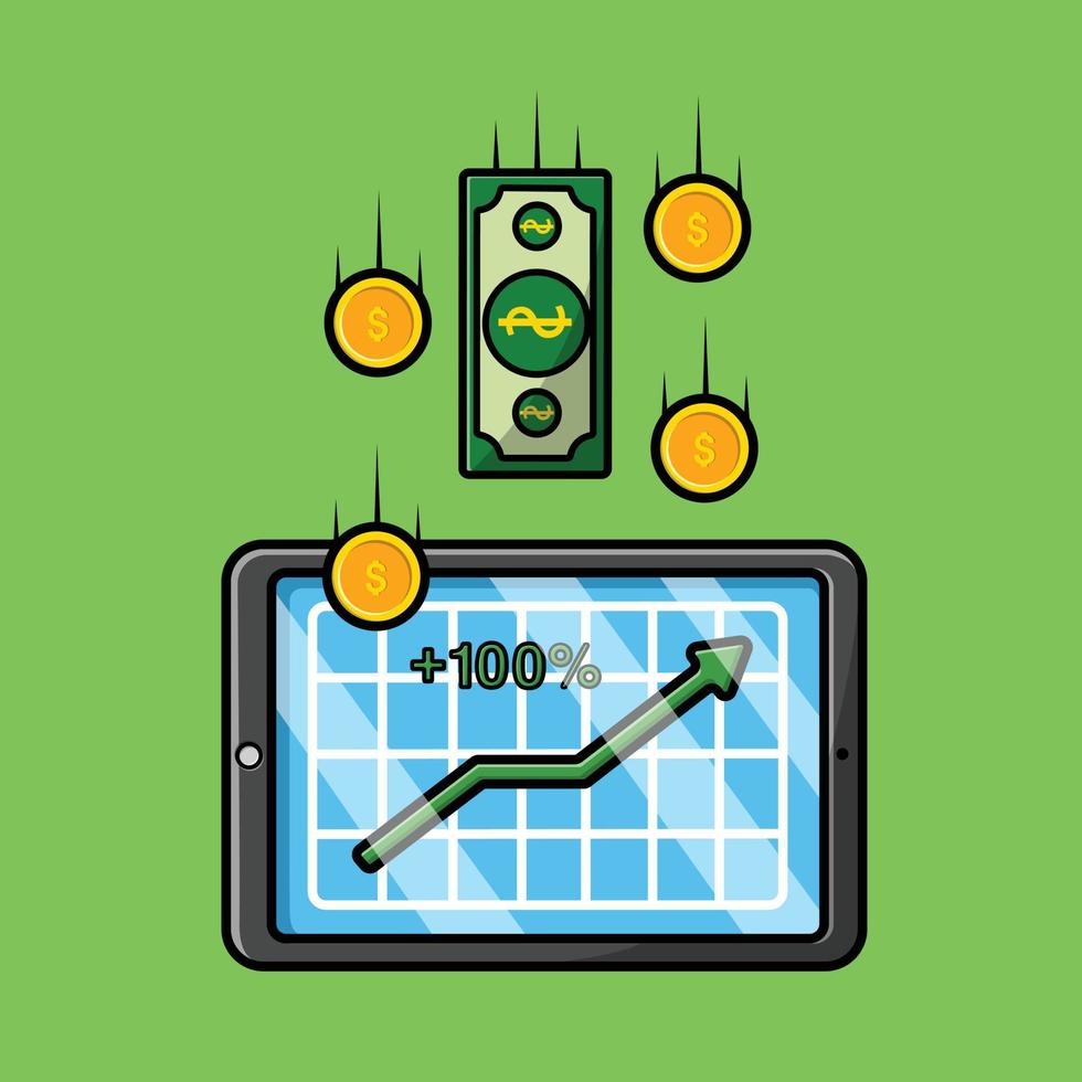 pennplatta med myntpengar och grafstatistik tecknad vektorikonillustration. affärsekonomi ikon koncept isolerade premium vektor. vektor