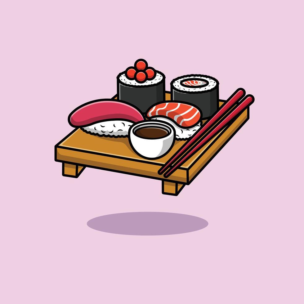 sushi mit essstäbchen-cartoon-vektor-symbol-illustration. Lebensmittel-Icon-Konzept isolierter Premium-Vektor vektor