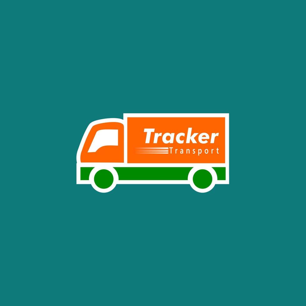 Tracker-Logo-Konzept, Transport-Logo-Design-Vorlage, Orange, Grün, LKW-Symbol, einfaches und sauberes Logo, Transportwagen vektor