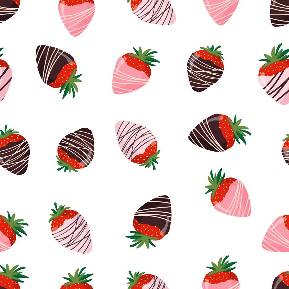 nahtloses muster mit süßwaren, süßigkeiten, mit schokolade überzogenen erdbeeren, verschiedenen süßigkeiten vektor