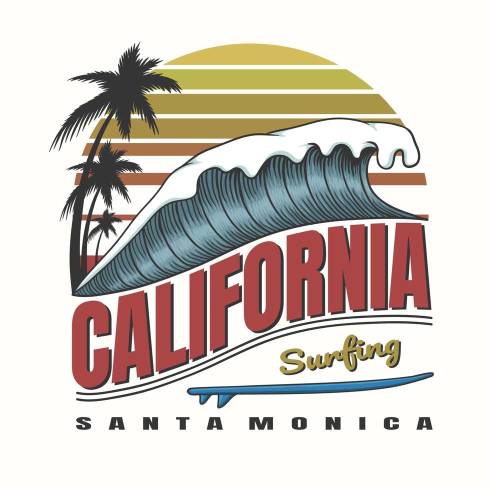 Kalifornien-Wellen, die Retro- Vektorillustration surfen vektor