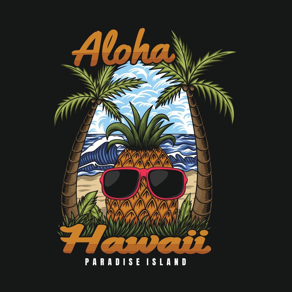 aloha hawaii ananas brille vektorillustration vektor