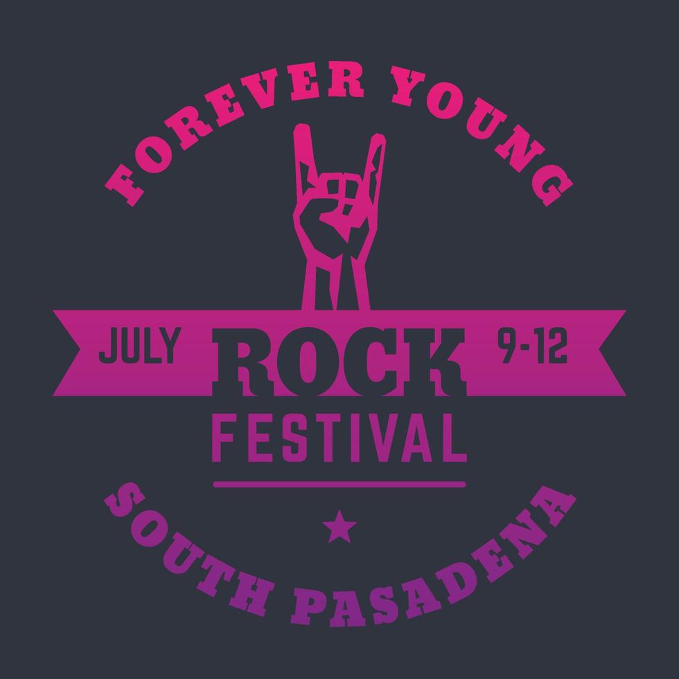 Rockfestival-Plakatdesign mit Handhorn, beliebte Geste für Rockkonzerte vektor