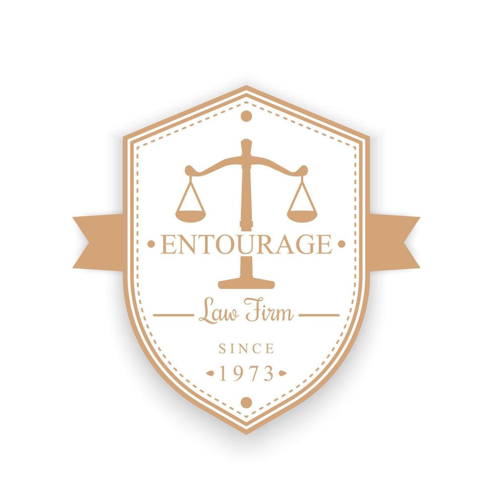 Vintage-Logo der Anwaltskanzlei, Emblem, Justiz, Abzeichen der Anwaltskanzlei auf Schildform, Vektorillustration vektor