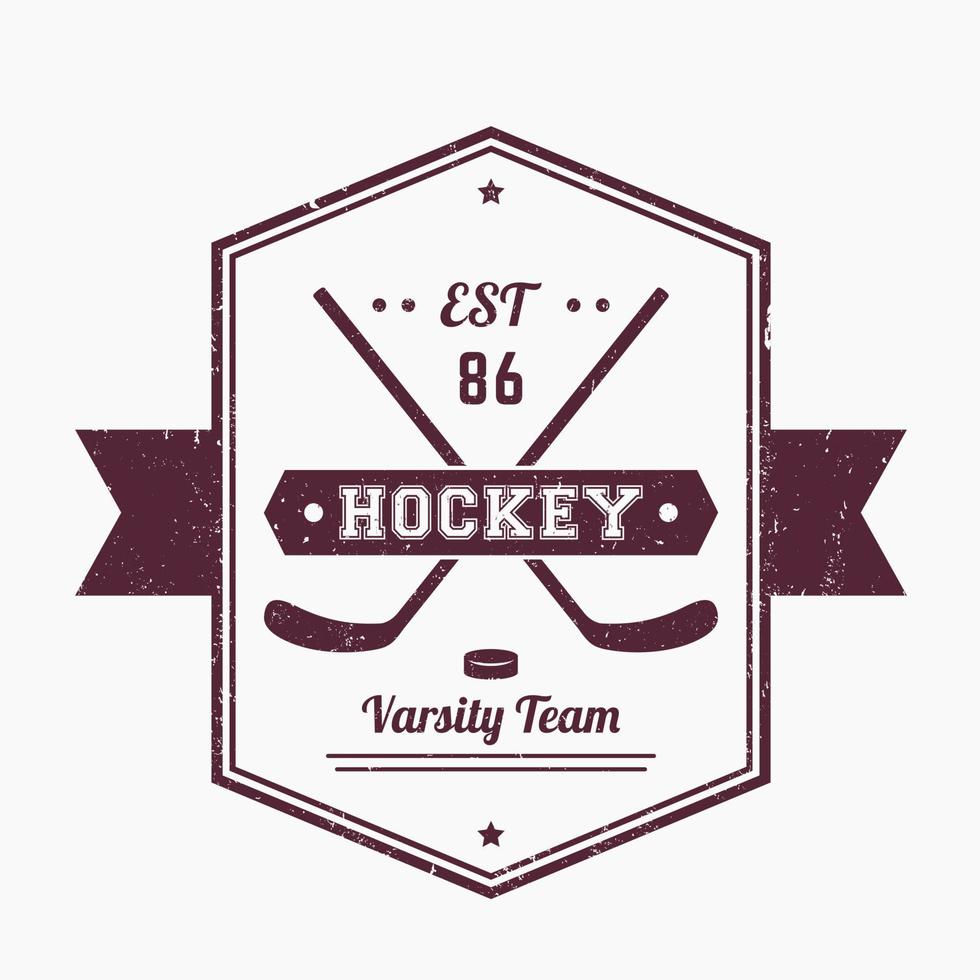 Hockey-Vintage-Emblem, Logo mit gekreuzten Stöcken, Grunge-Texturen können entfernt werden vektor