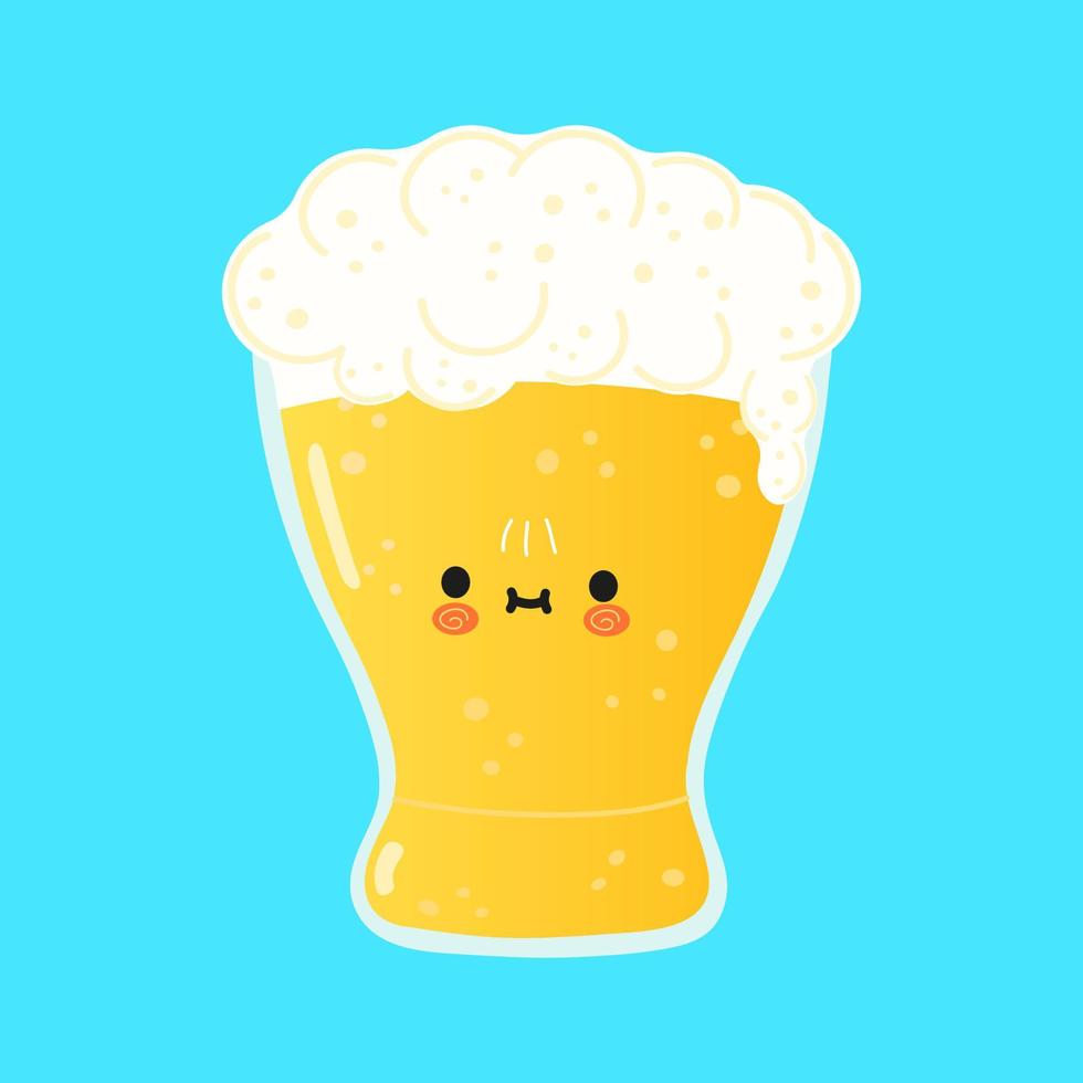 süßes lustiges glas biercharakter. vektor hand gezeichnete karikatur kawaii charakter illustration symbol. isoliert auf blauem Hintergrund. Glas Bier Charakterkonzept