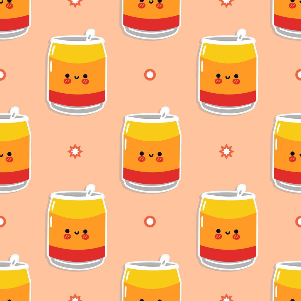 lustige niedliche glückliche Dose Soda-Musterfiguren. Vektor kawaii Linie Cartoon-Stil Illustration. süßes Kaffee-Pappbecher-Muster