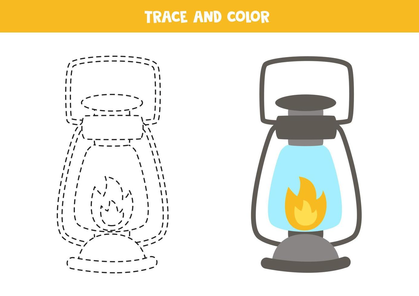 Zeichentricklaterne nachzeichnen und färben. Arbeitsblatt für Kinder. vektor