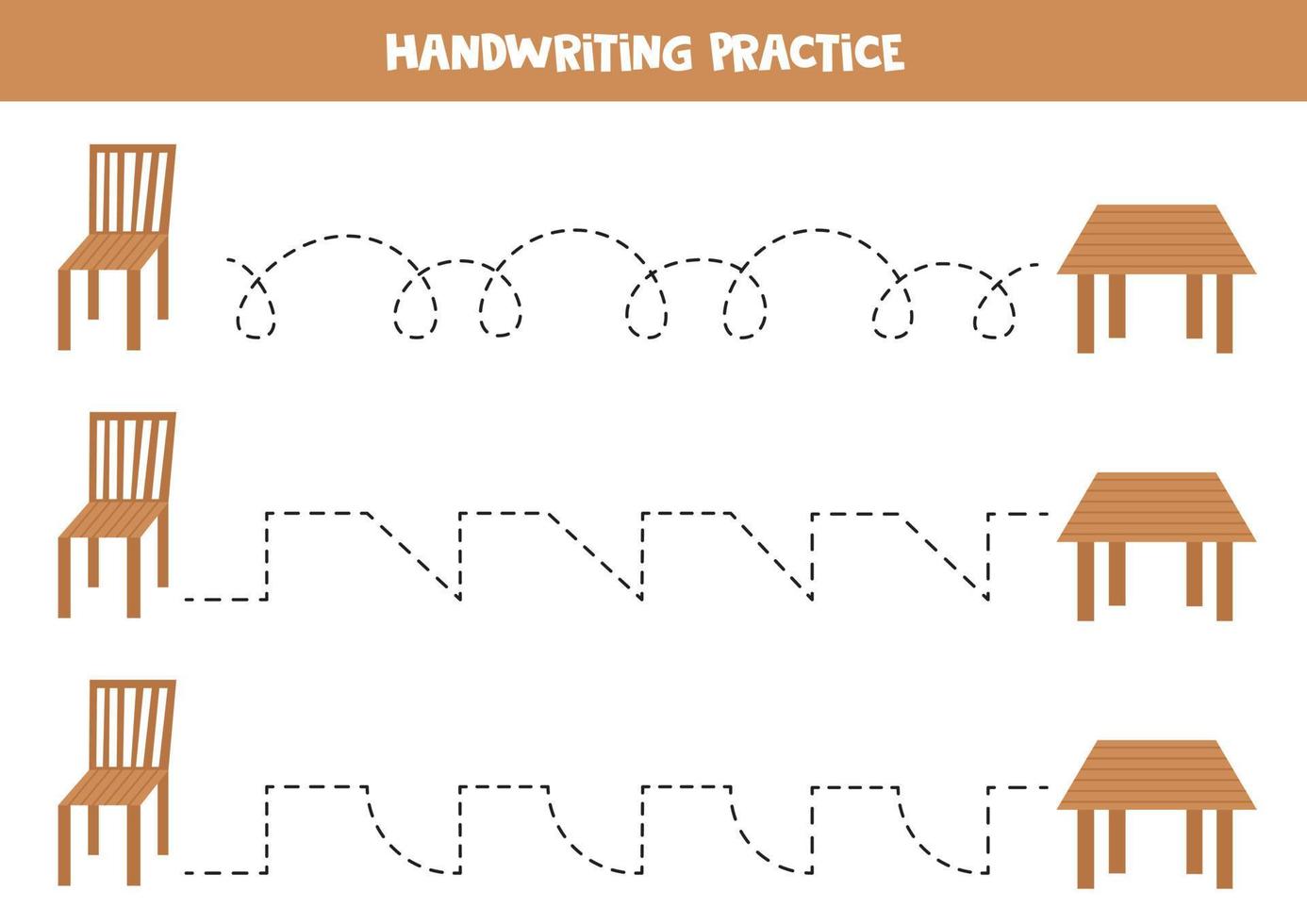 Verfolgen von Linien mit Holzstuhl und Tisch. Schreiberfahrung. vektor