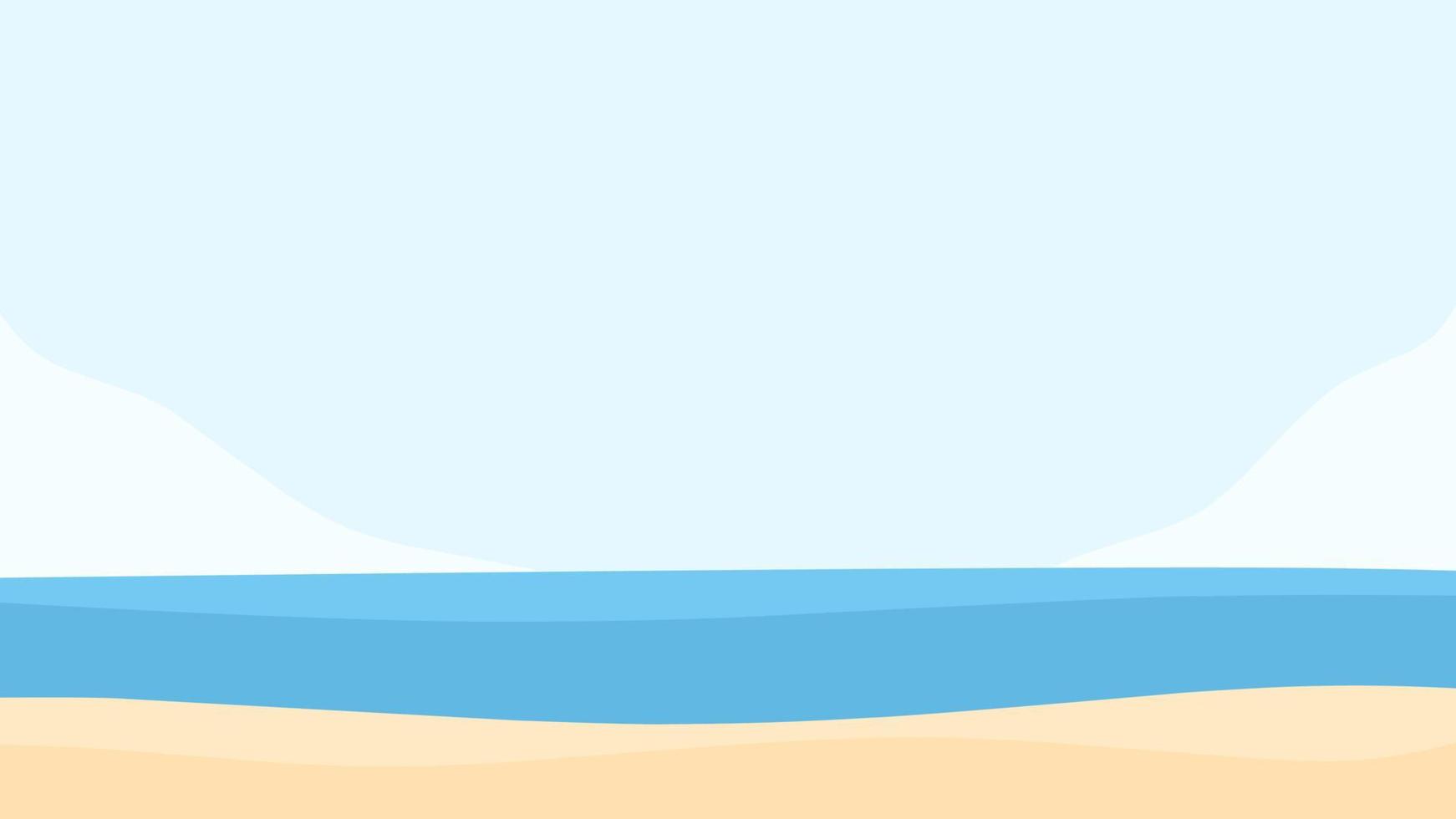 landskapsillustration fridfull strandbakgrund med blått hav och klar himmel, kokospalmer och fyr som lämpar sig för sommardesign, semester, dekoration och mer vektor